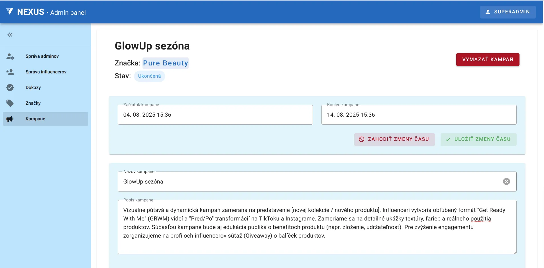 Influencer marketing platforma – ukážka 3